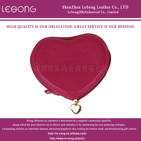 LS1228 Red Leather Heart-shaped Coin Purse