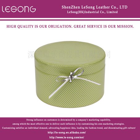 LS1090 Round Green Leather Storage Box With Lid