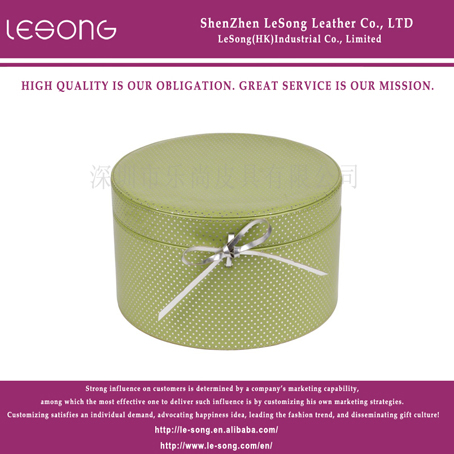 LS1090 Round Green Leather Storage Box With Lid