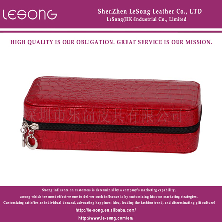 LS1088 Red Crocodile Leather Jewelry Box With Zipper